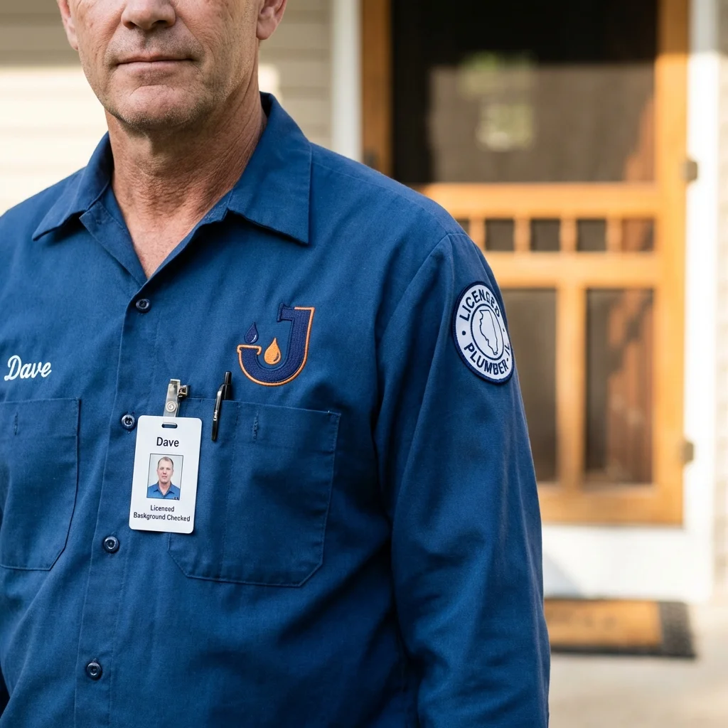 Licensed plumber showing ID badge in King of Prussia, PA