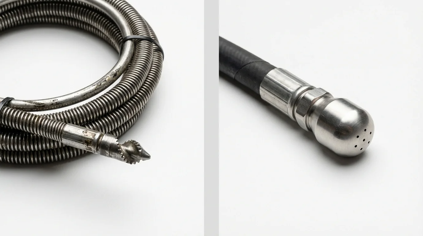 Drain snake cable and hydro jetting nozzle used for drain cleaning in King of Prussia, PA
