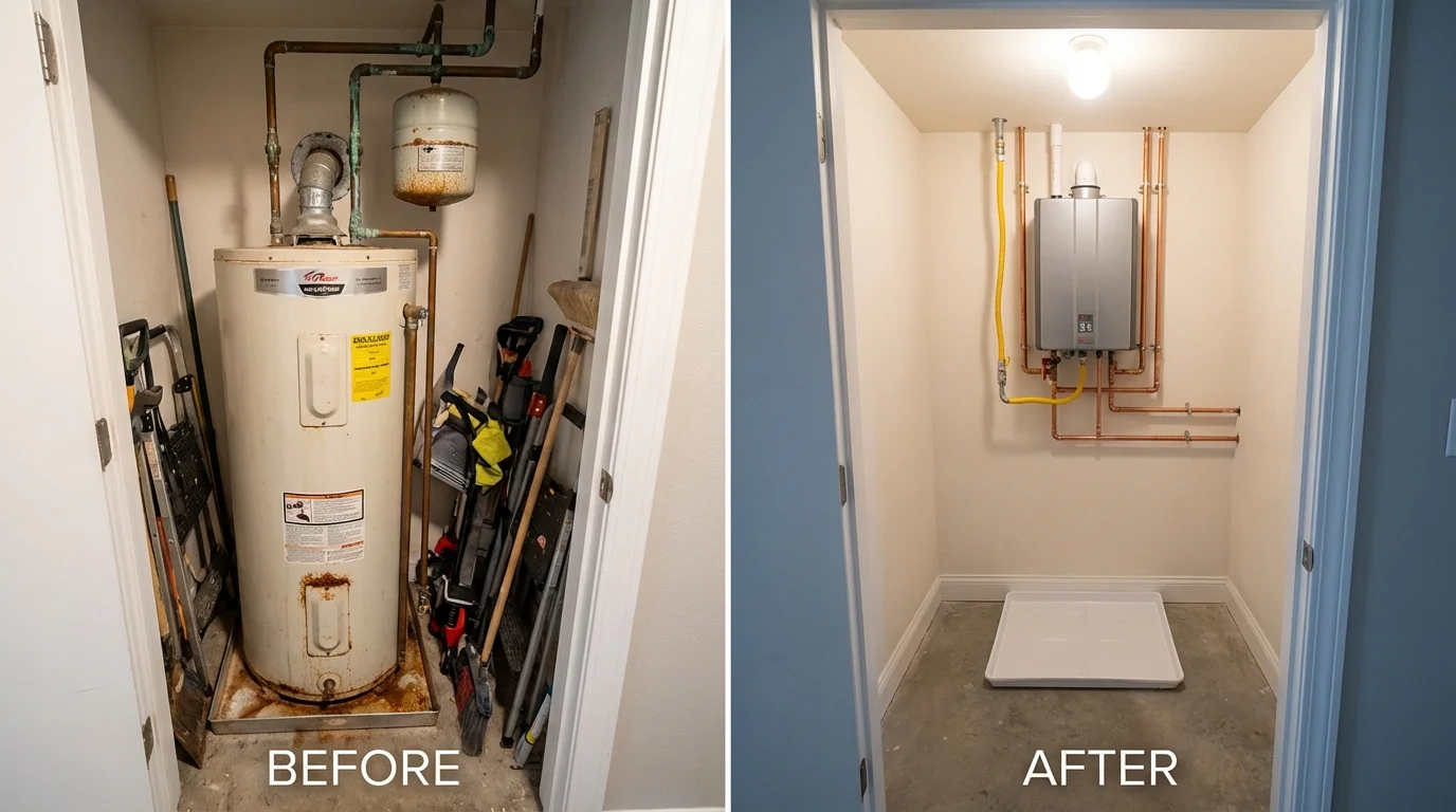 Tank water heater versus wall-mounted tankless unit comparison for King of Prussia, PA homeowners