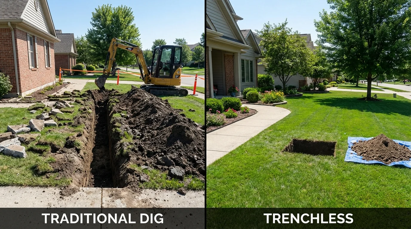 Trenchless sewer repair with minimal yard damage versus traditional excavation in King of Prussia, PA